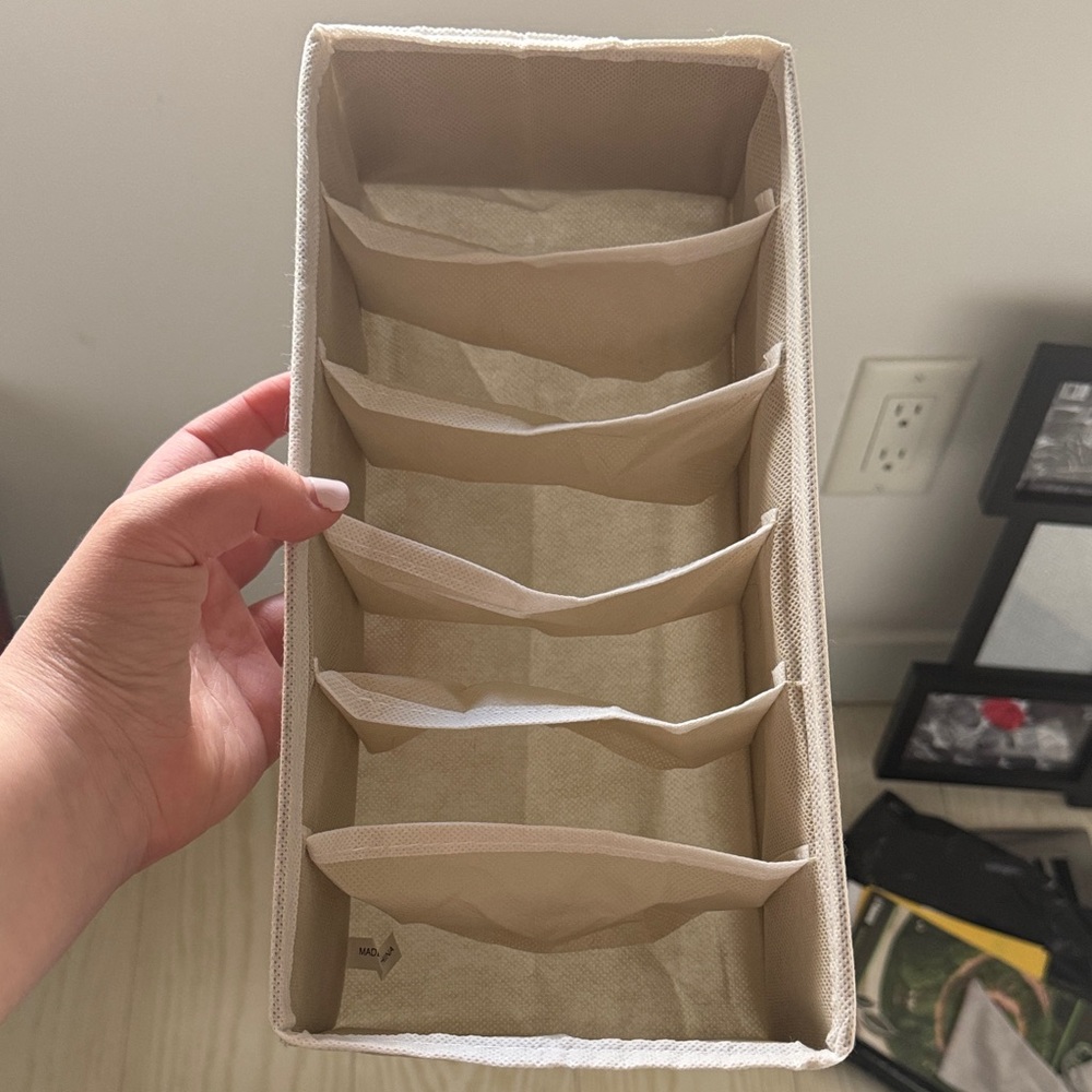 Beige Fabric Drawer Organizer with 6 Compartments